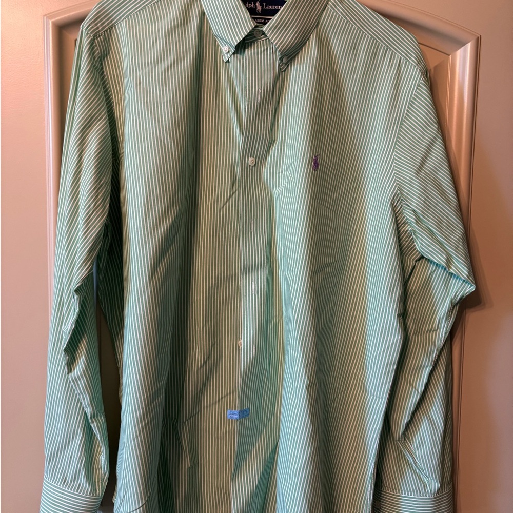 Ralph Lauren Men's Green Striped Shirt